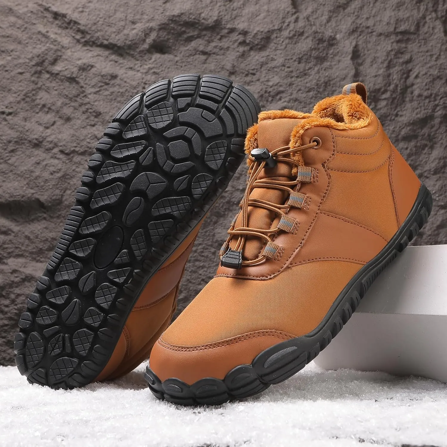 Womens Mens Barefoot Snow Boots, Soft Plush Lined Waterproof Hiking Shoes, Wide Toe Box Ankle Boots, Lightweight Outdoor Walking Anti-slip Winter Warm Sneakers