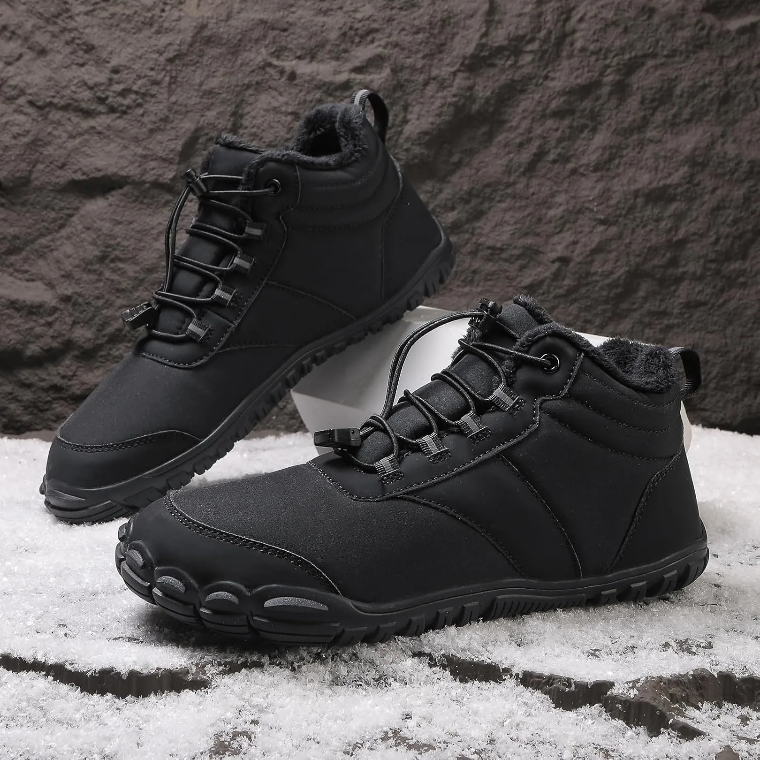 Womens Mens Barefoot Snow Boots, Soft Plush Lined Waterproof Hiking Shoes, Wide Toe Box Ankle Boots, Lightweight Outdoor Walking Anti-slip Winter Warm Sneakers