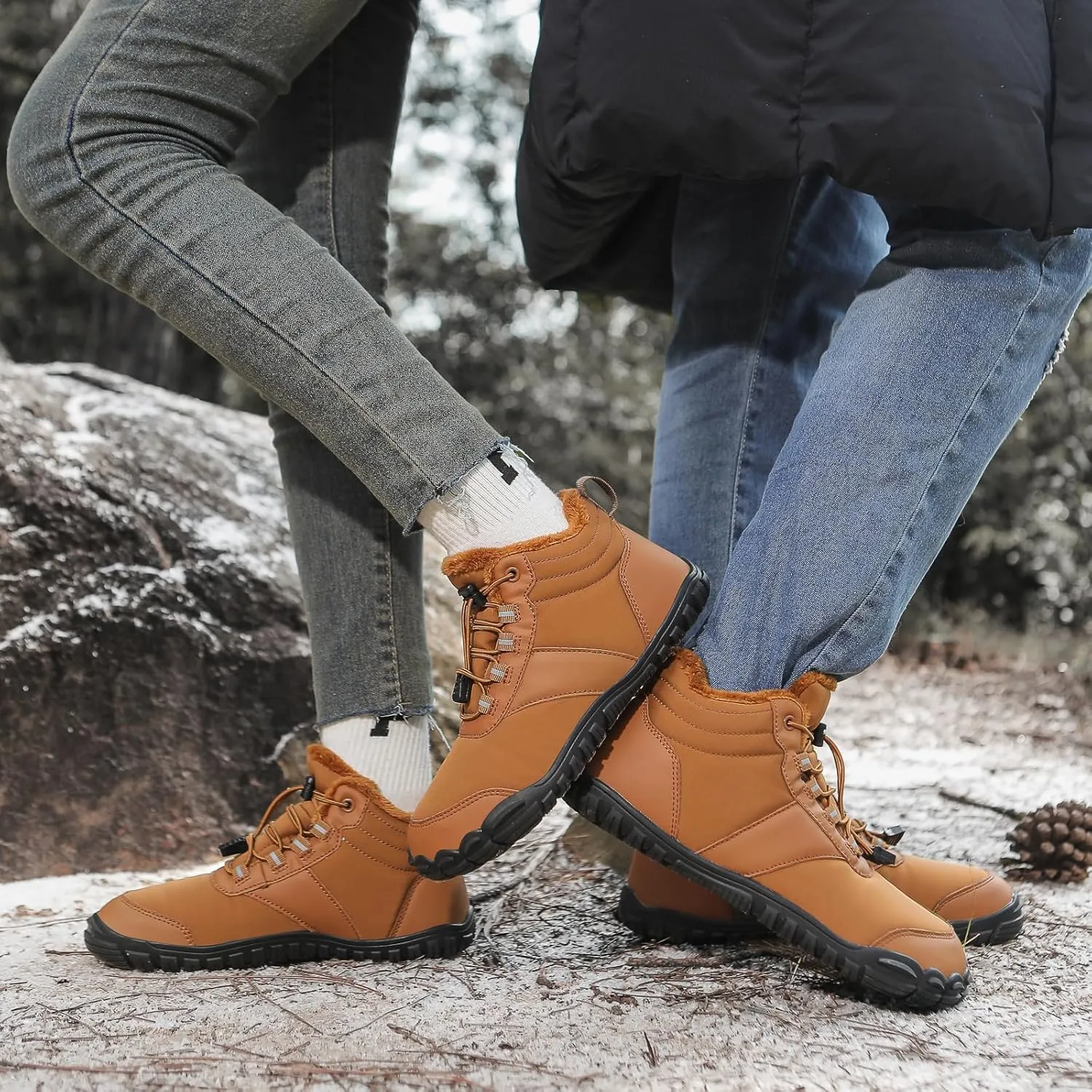 Womens Mens Barefoot Snow Boots, Soft Plush Lined Waterproof Hiking Shoes, Wide Toe Box Ankle Boots, Lightweight Outdoor Walking Anti-slip Winter Warm Sneakers