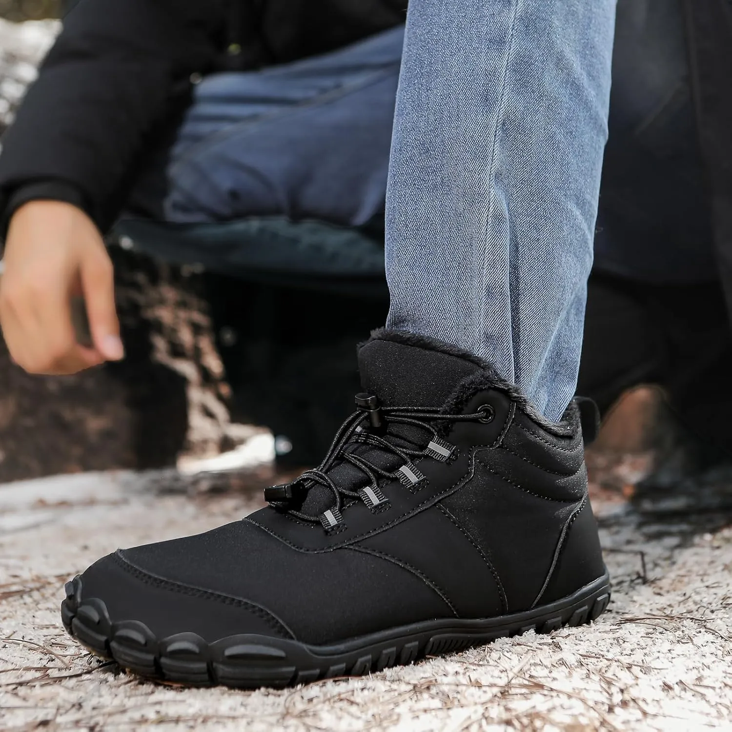 Womens Mens Barefoot Snow Boots, Soft Plush Lined Waterproof Hiking Shoes, Wide Toe Box Ankle Boots, Lightweight Outdoor Walking Anti-slip Winter Warm Sneakers