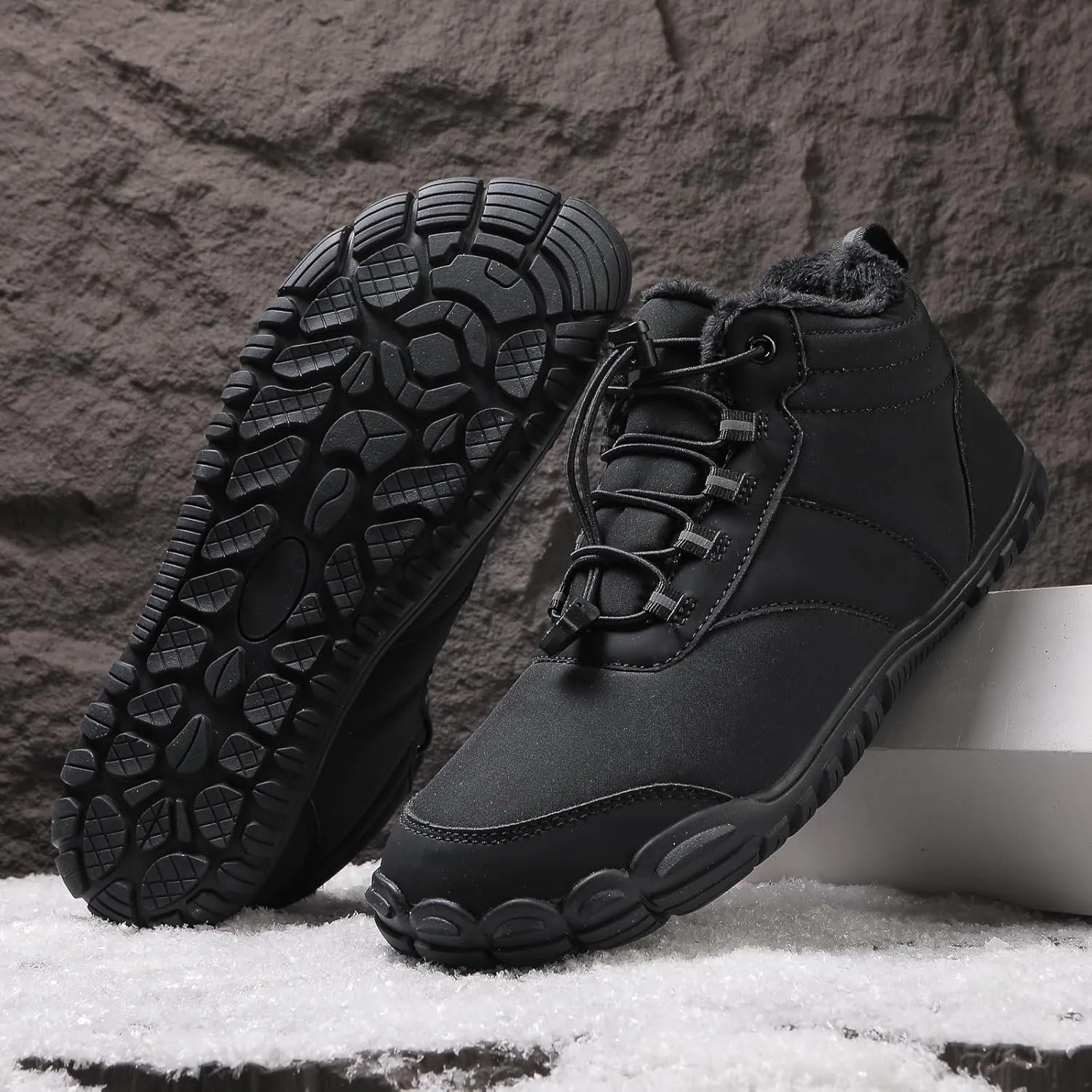 Womens Mens Barefoot Snow Boots, Soft Plush Lined Waterproof Hiking Shoes, Wide Toe Box Ankle Boots, Lightweight Outdoor Walking Anti-slip Winter Warm Sneakers