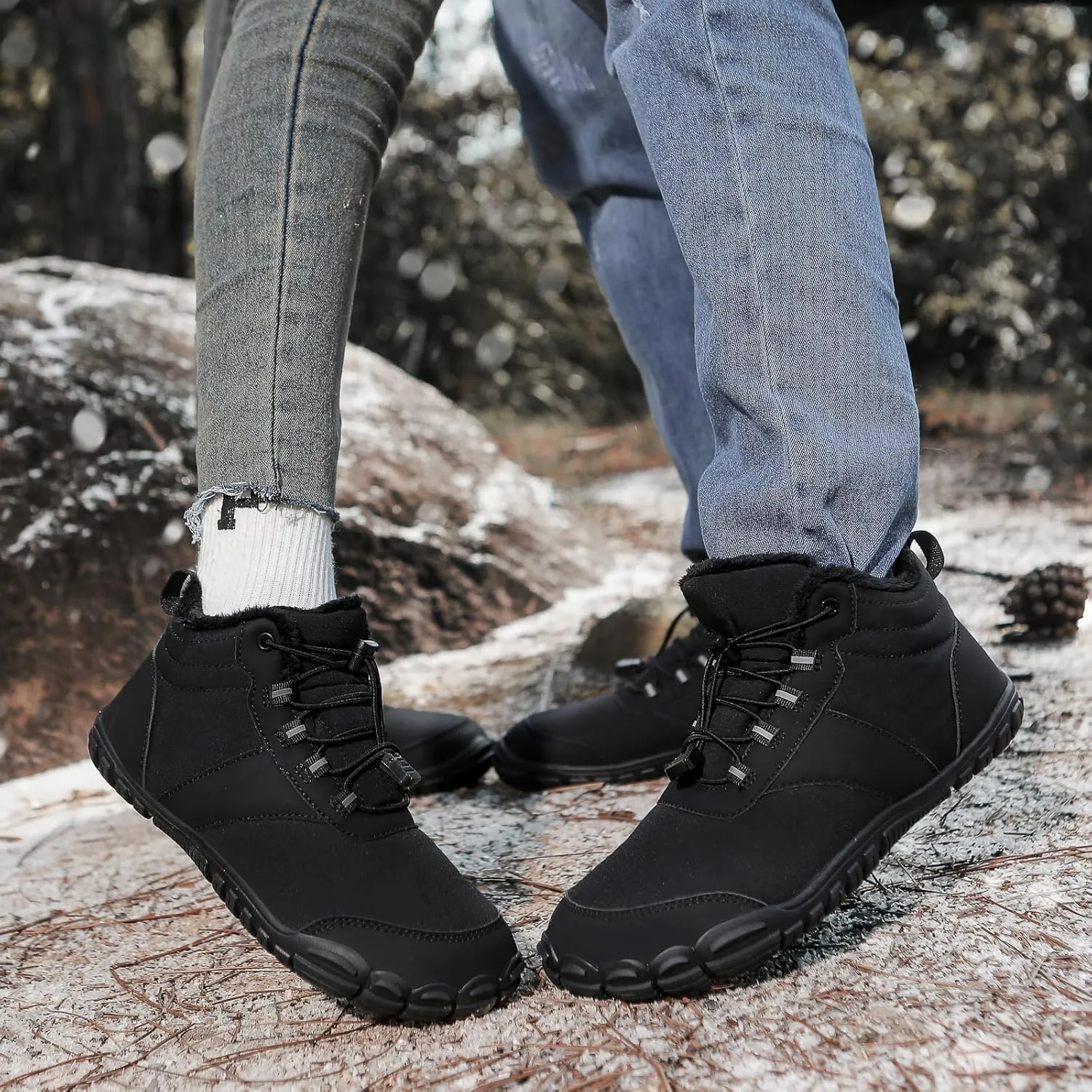 Womens Mens Barefoot Snow Boots, Soft Plush Lined Waterproof Hiking Shoes, Wide Toe Box Ankle Boots, Lightweight Outdoor Walking Anti-slip Winter Warm Sneakers