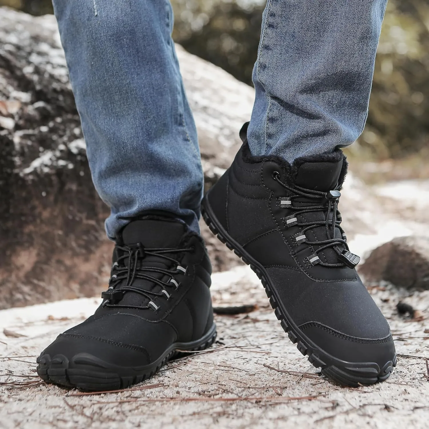 Womens Mens Barefoot Snow Boots, Soft Plush Lined Waterproof Hiking Shoes, Wide Toe Box Ankle Boots, Lightweight Outdoor Walking Anti-slip Winter Warm Sneakers
