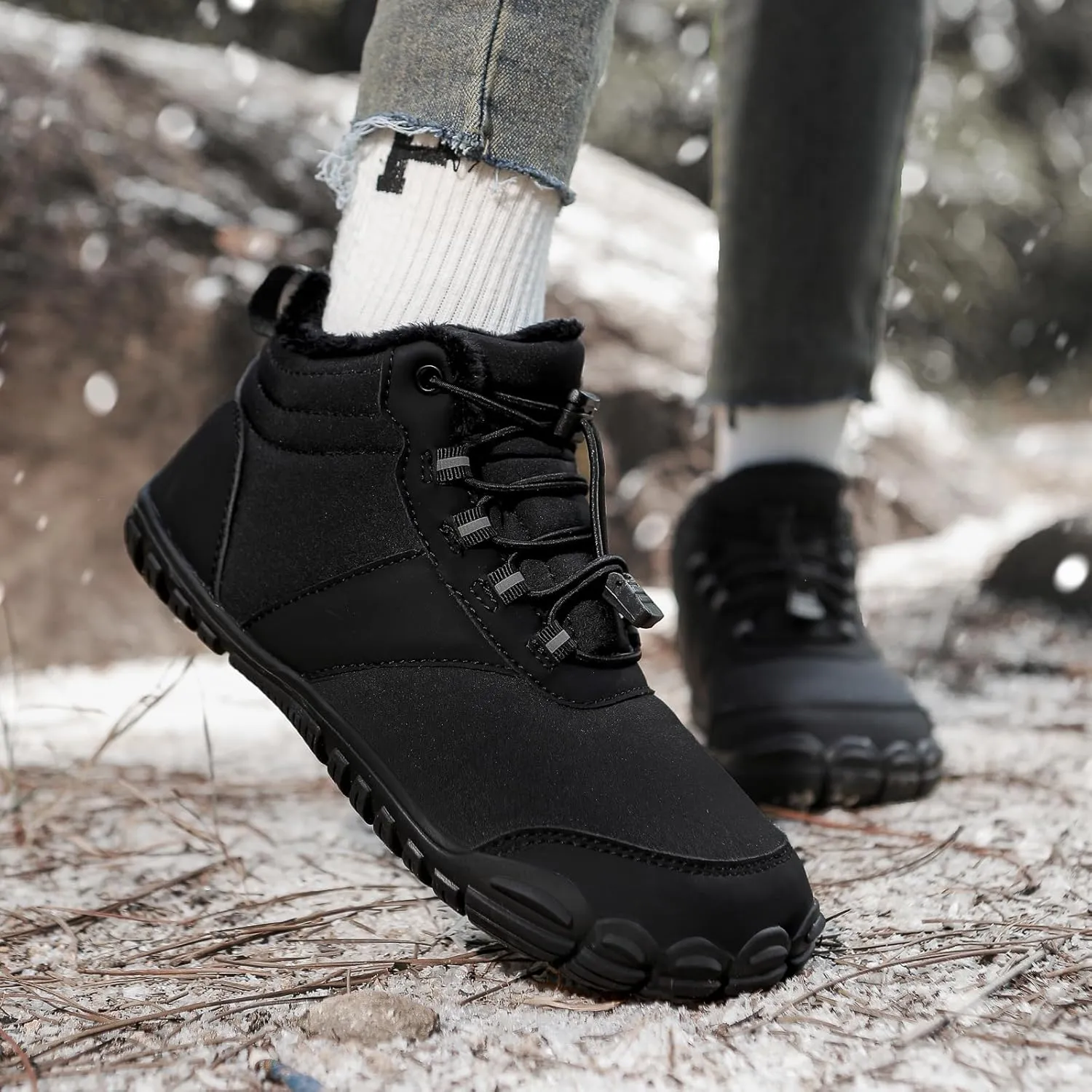 Womens Mens Barefoot Snow Boots, Soft Plush Lined Waterproof Hiking Shoes, Wide Toe Box Ankle Boots, Lightweight Outdoor Walking Anti-slip Winter Warm Sneakers