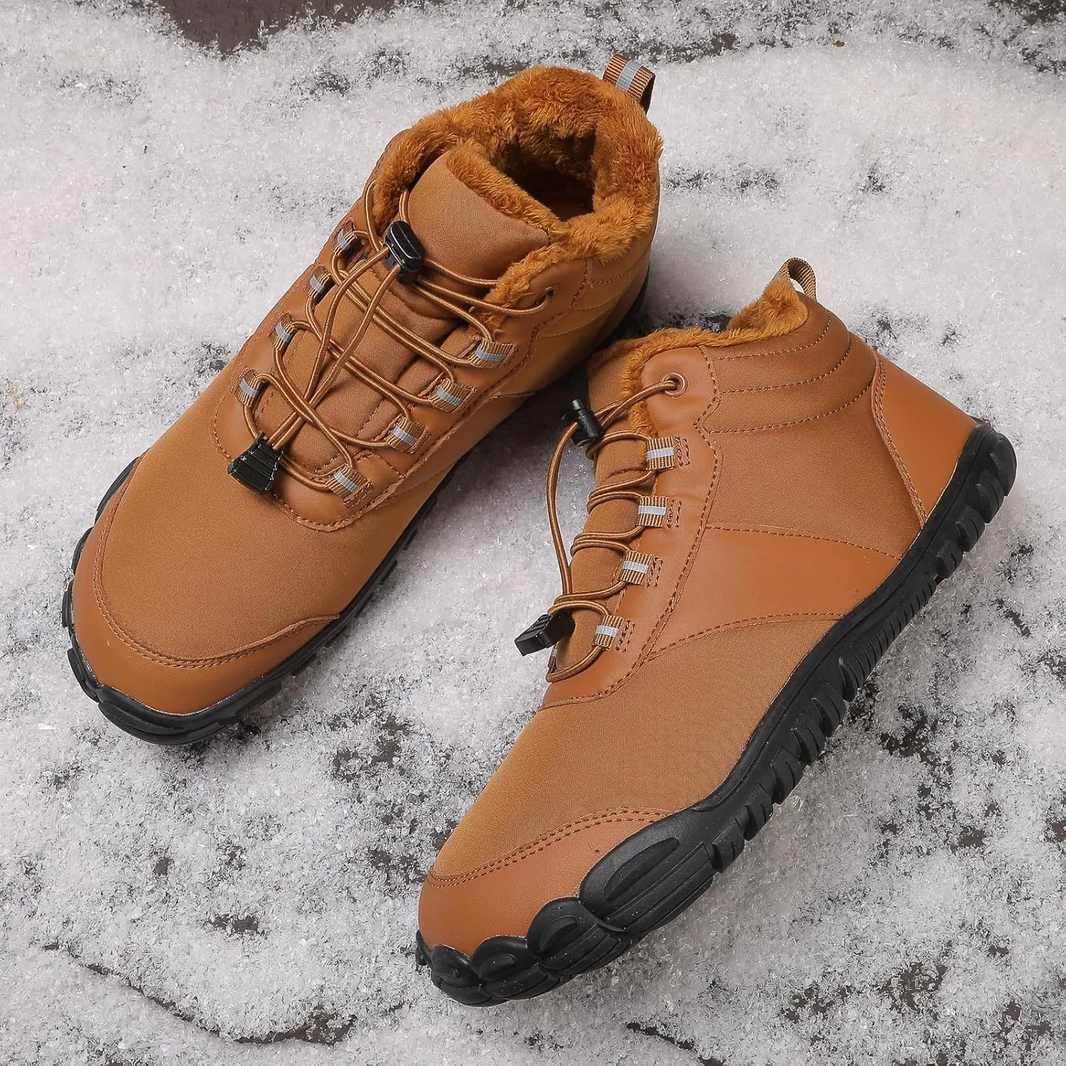 Womens Mens Barefoot Snow Boots, Soft Plush Lined Waterproof Hiking Shoes, Wide Toe Box Ankle Boots, Lightweight Outdoor Walking Anti-slip Winter Warm Sneakers