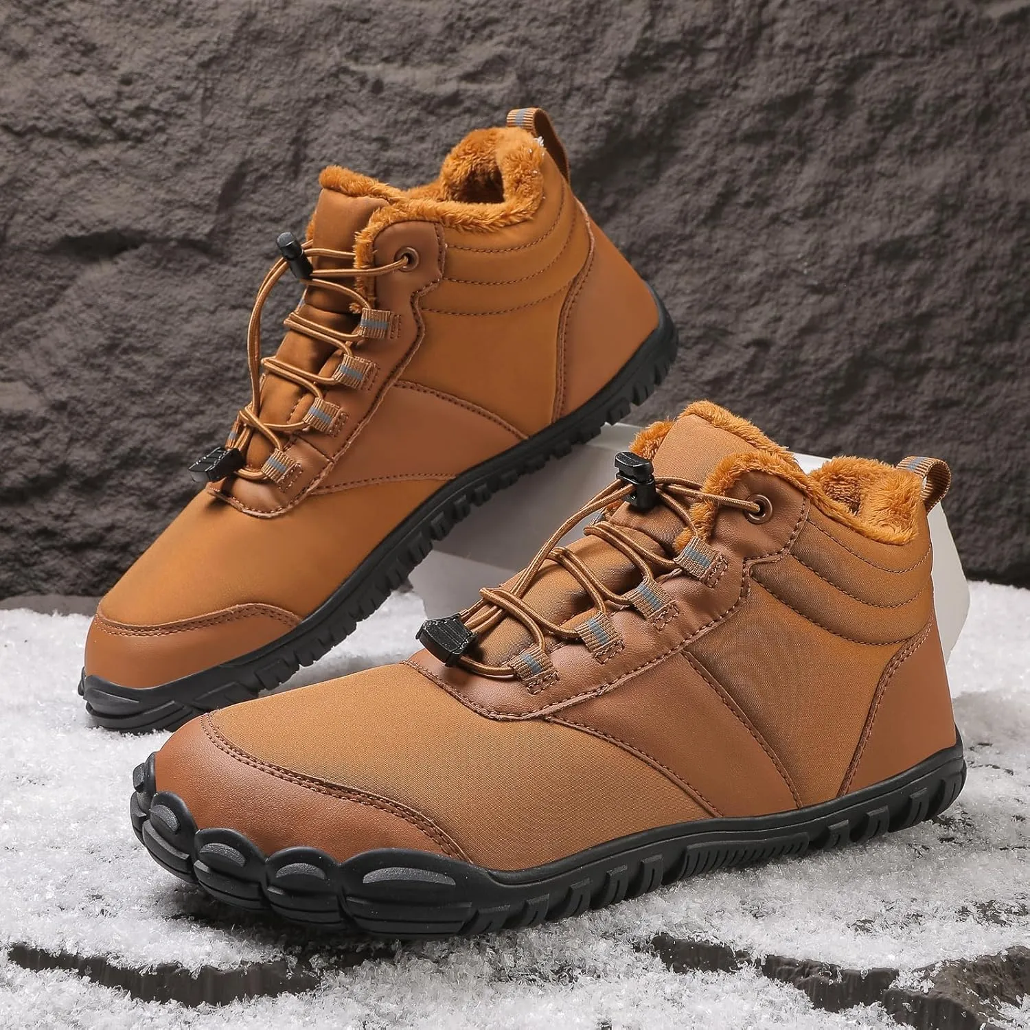 Womens Mens Barefoot Snow Boots, Soft Plush Lined Waterproof Hiking Shoes, Wide Toe Box Ankle Boots, Lightweight Outdoor Walking Anti-slip Winter Warm Sneakers
