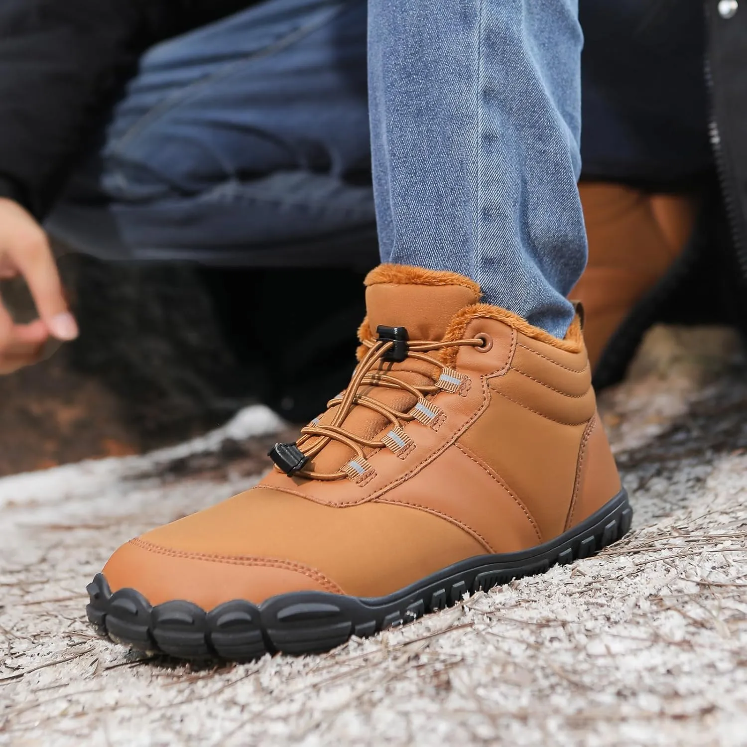 Womens Mens Barefoot Snow Boots, Soft Plush Lined Waterproof Hiking Shoes, Wide Toe Box Ankle Boots, Lightweight Outdoor Walking Anti-slip Winter Warm Sneakers