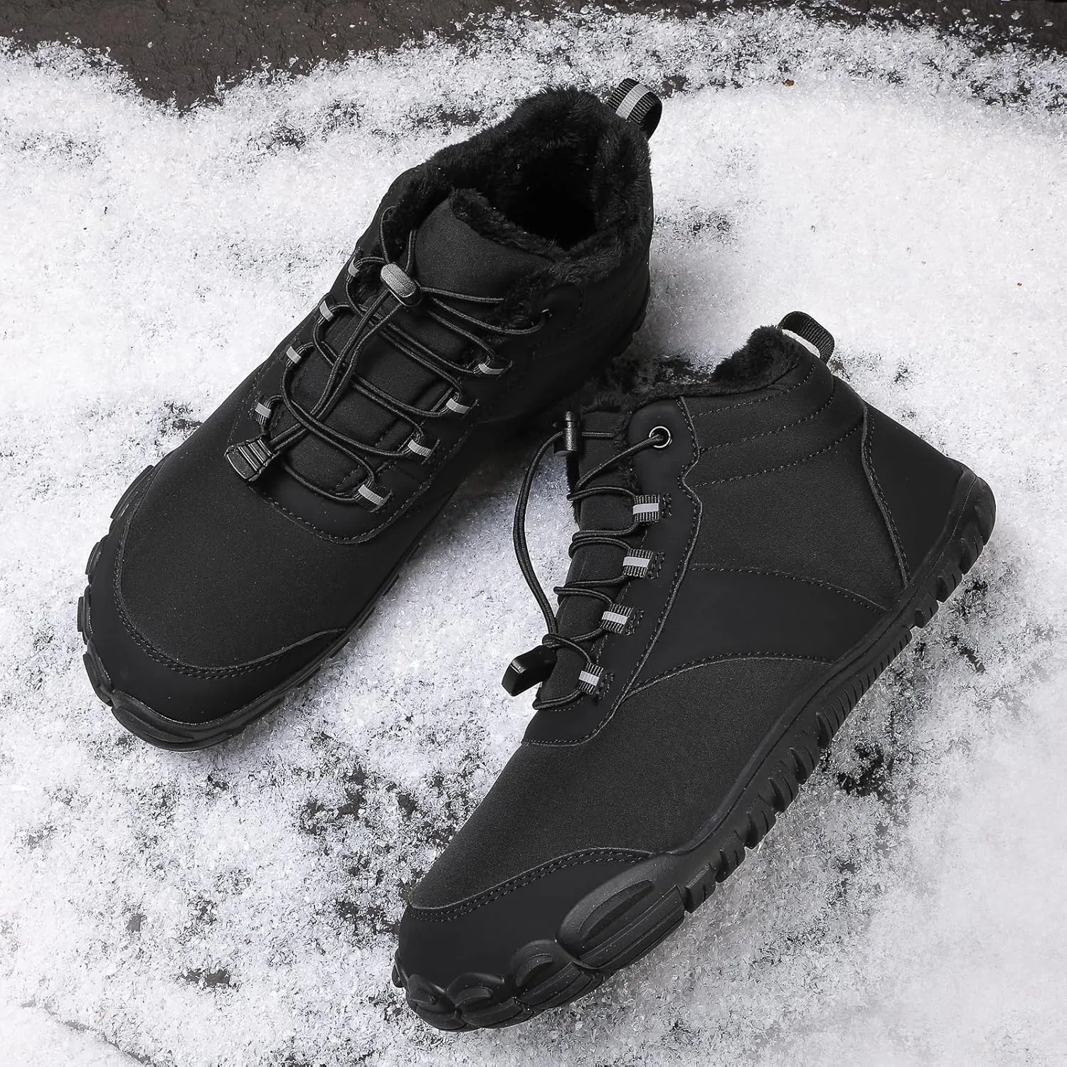 Womens Mens Barefoot Snow Boots, Soft Plush Lined Waterproof Hiking Shoes, Wide Toe Box Ankle Boots, Lightweight Outdoor Walking Anti-slip Winter Warm Sneakers