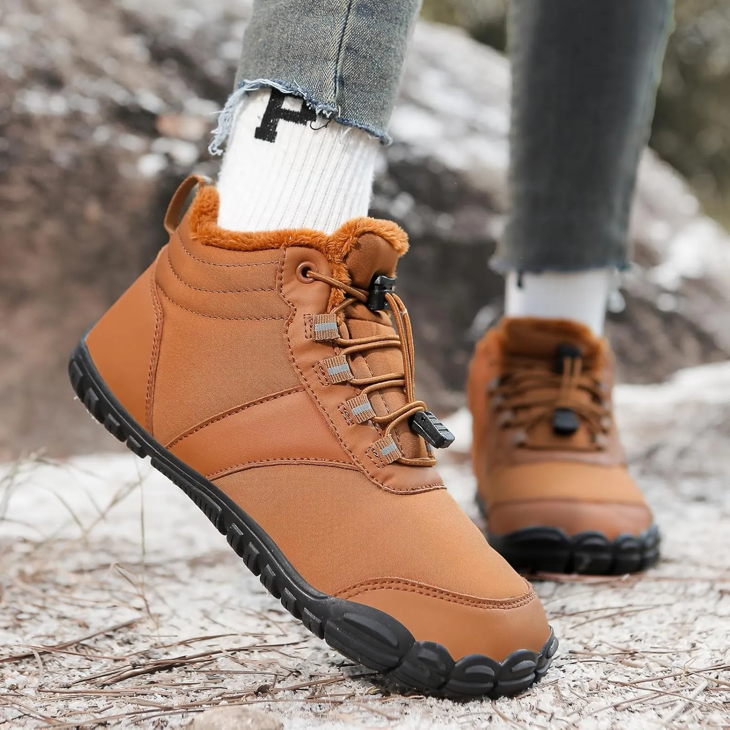 Womens Mens Barefoot Snow Boots, Soft Plush Lined Waterproof Hiking Shoes, Wide Toe Box Ankle Boots, Lightweight Outdoor Walking Anti-slip Winter Warm Sneakers