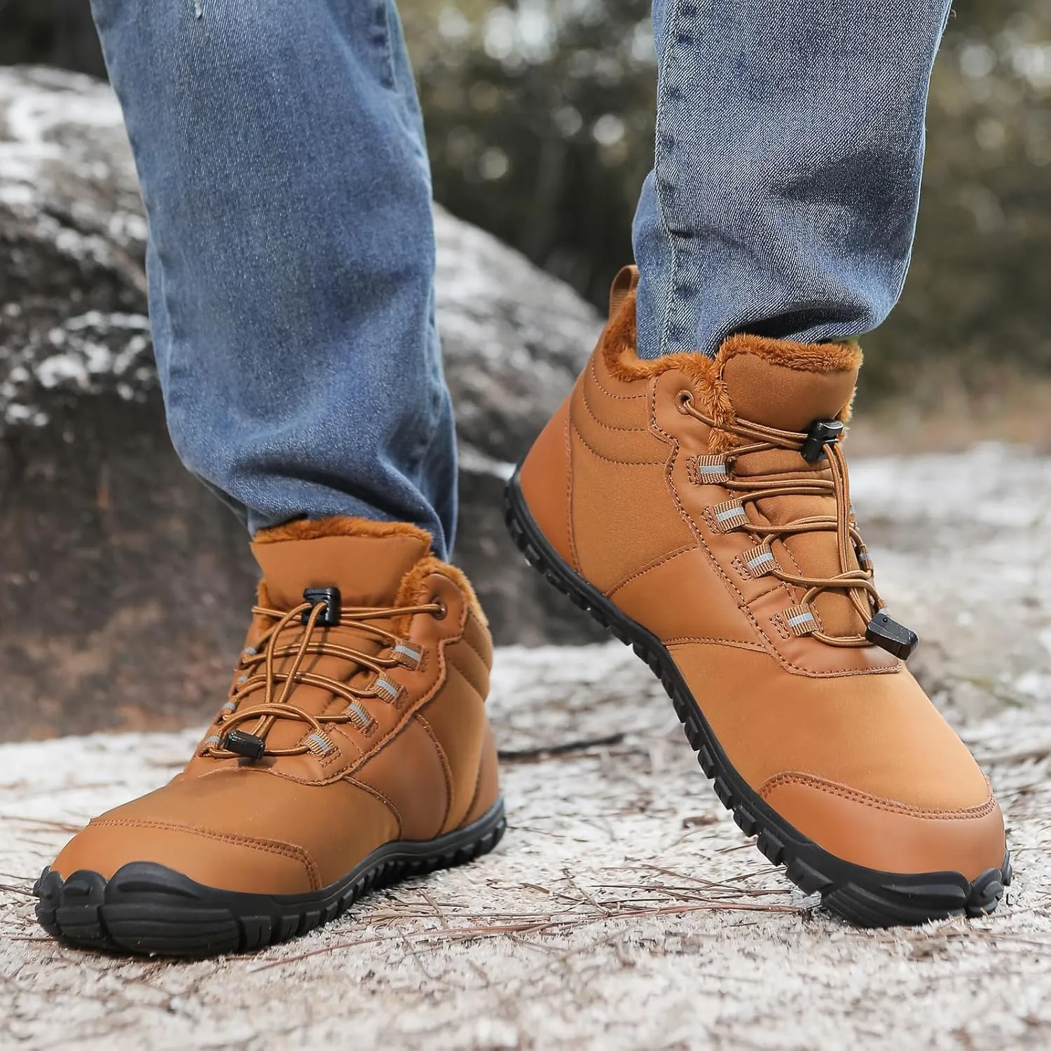 Womens Mens Barefoot Snow Boots, Soft Plush Lined Waterproof Hiking Shoes, Wide Toe Box Ankle Boots, Lightweight Outdoor Walking Anti-slip Winter Warm Sneakers