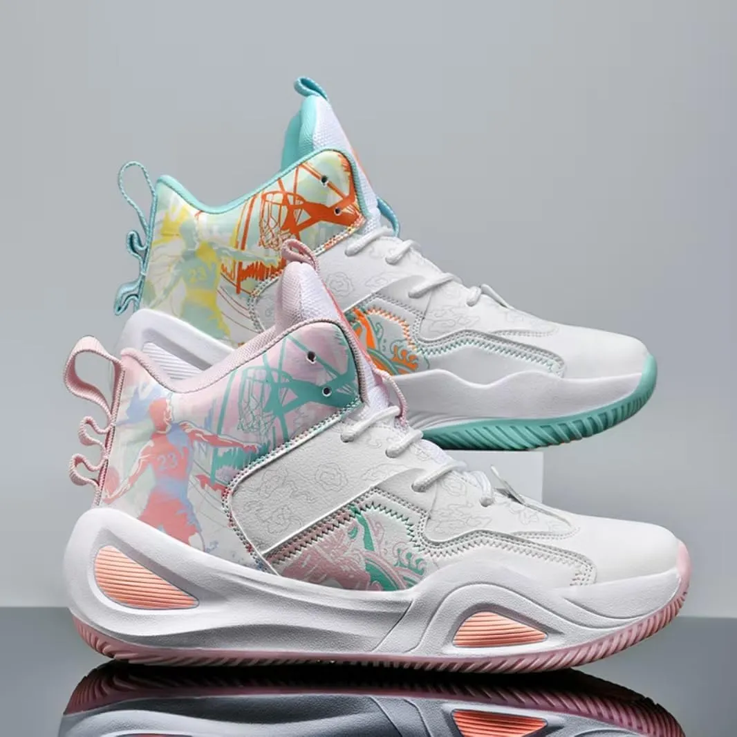Womens Multicolor Breathable Mesh Lace Up Basketball Shoes Fashion High Top Non-Slip Running Sneakers Casual Athletic Tennis Walking Shoes