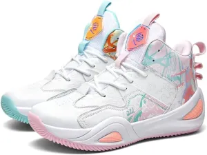 Womens Multicolor Breathable Mesh Lace Up Basketball Shoes Fashion High Top Non-Slip Running Sneakers Casual Athletic Tennis Walking Shoes