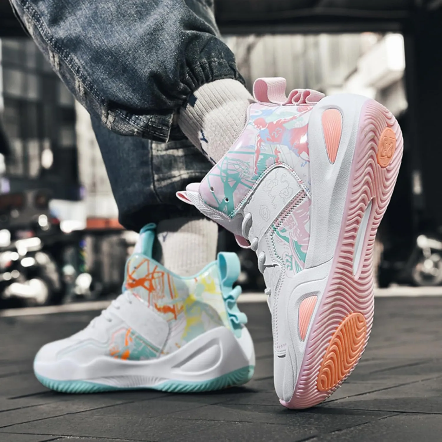 Womens Multicolor Breathable Mesh Lace Up Basketball Shoes Fashion High Top Non-Slip Running Sneakers Casual Athletic Tennis Walking Shoes