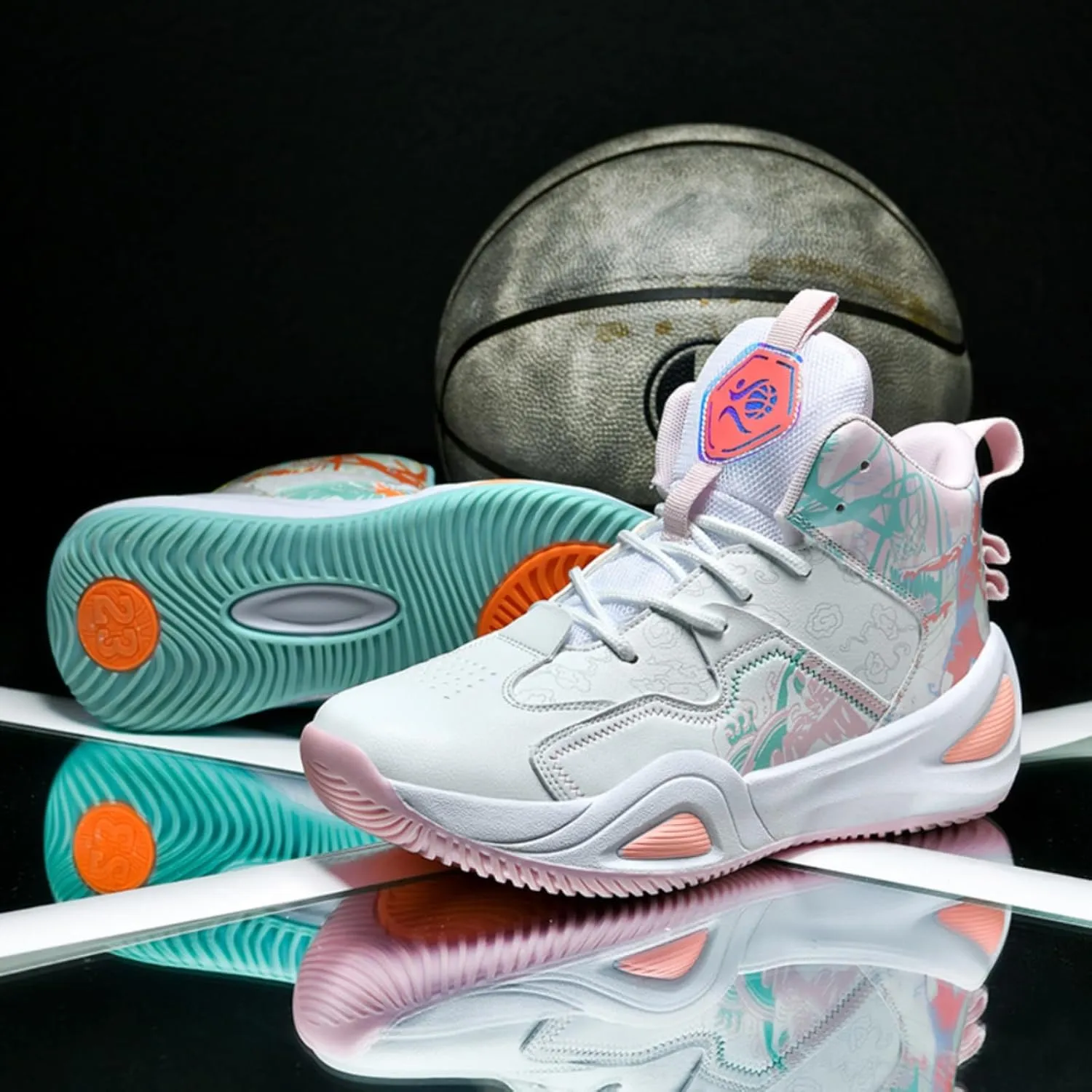 Womens Multicolor Breathable Mesh Lace Up Basketball Shoes Fashion High Top Non-Slip Running Sneakers Casual Athletic Tennis Walking Shoes