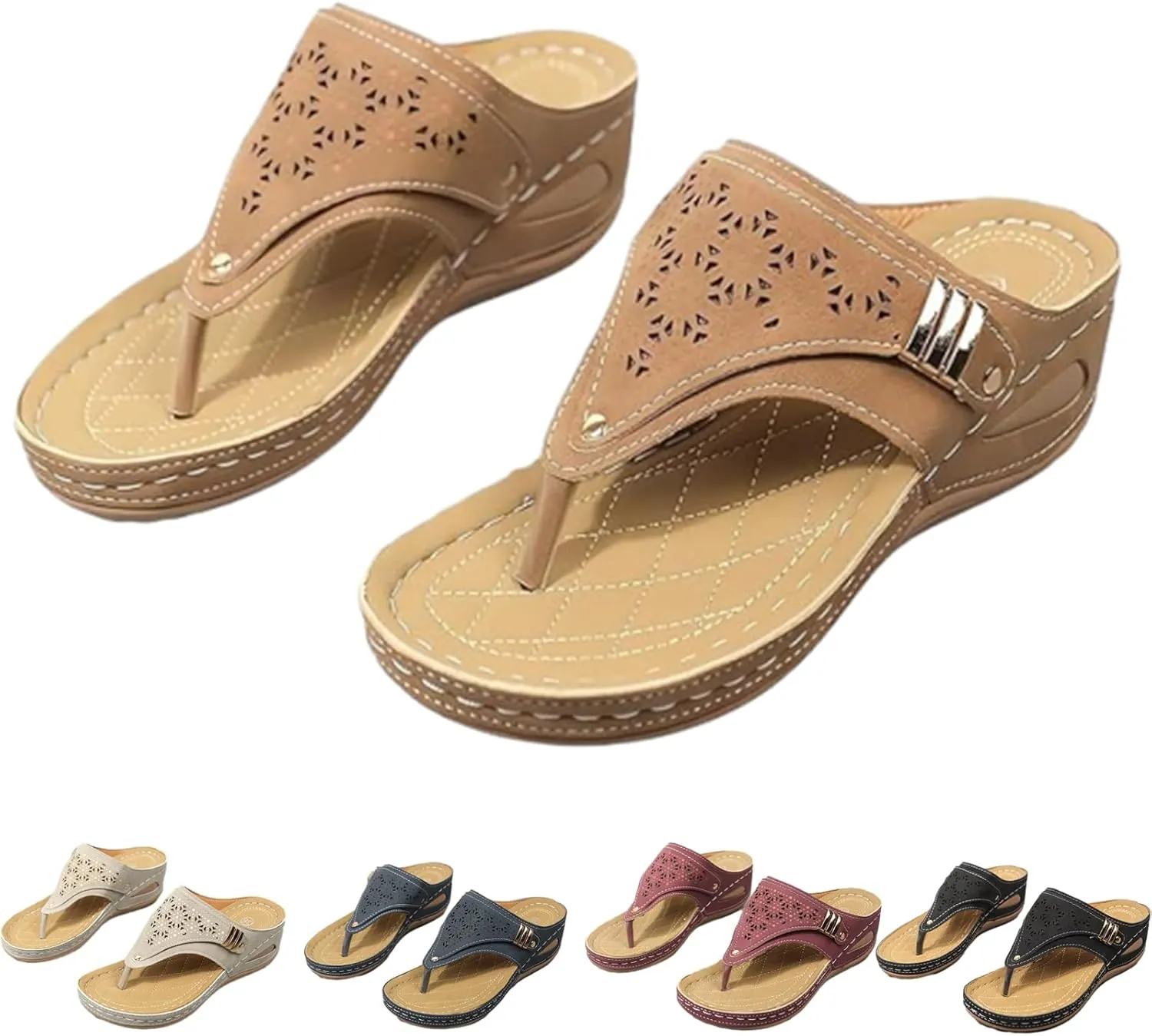 Women's Orthoptic Lightweight Breathable Mesh Sporty Sandals Wedges Thick-Soled Flip-Flops Open Toe Beach Sandals, Blue