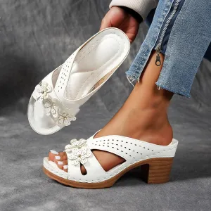Women's Platform Chunky Heels Low Block Heeled Sandals 2025 Dressy Summer Shoes for Women Open Toe Thick Sole Slides Fashion Wedding Party Dress Sandals Casual Summer Mules Slip-on Shoes