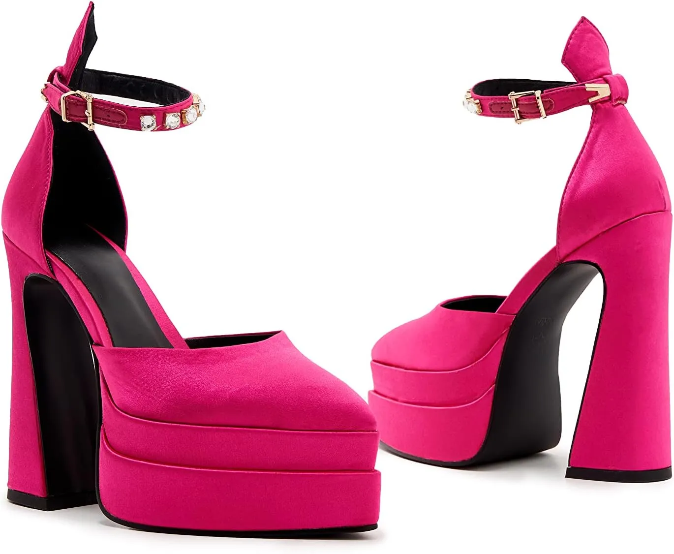 Womens Platform Heels Chunky High Block Heels Pointed Toe Pumps