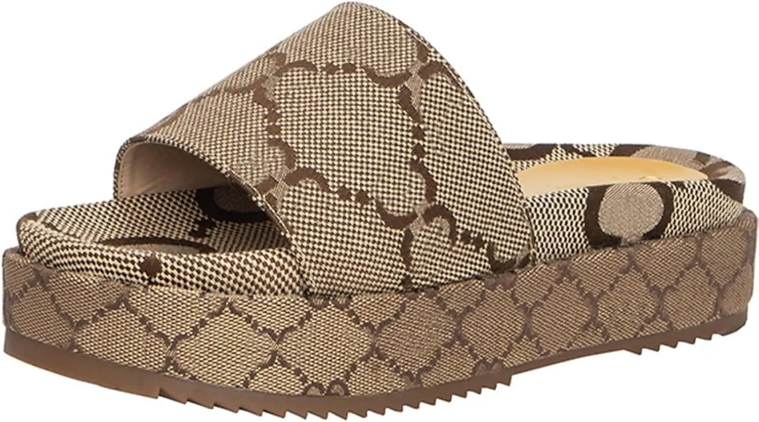 Women's Platform Sandals Comfort Slip-On Canvas Strap, Fashion Non-Slip Sole Slide Sandals for Summer