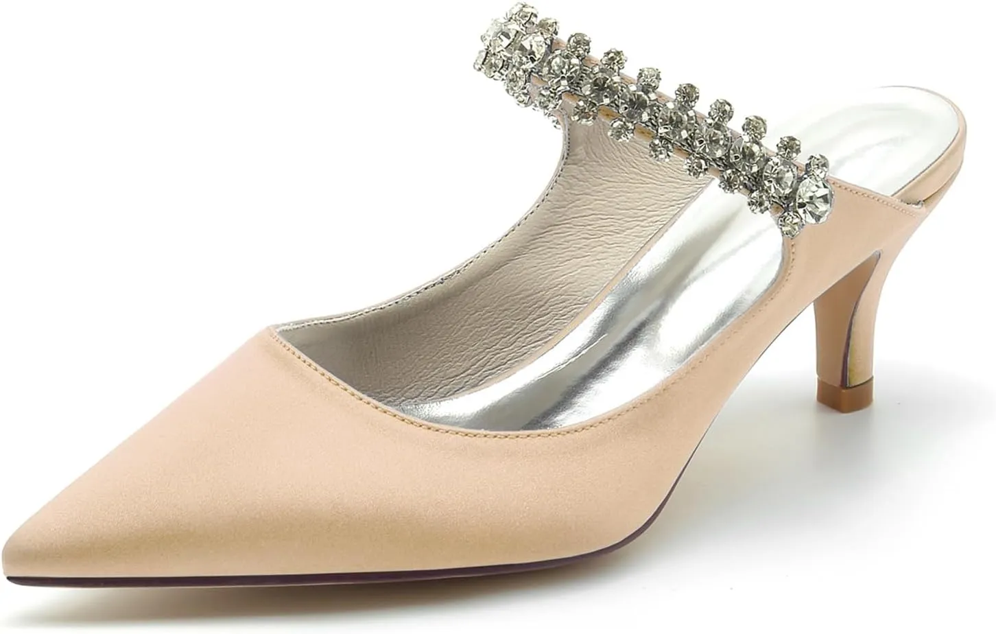Women's Pointed Satin Rhinestone Prom Party Dress Pumps Closed Bridal Dress Heeled Sandals Wedding Shoes Slingback