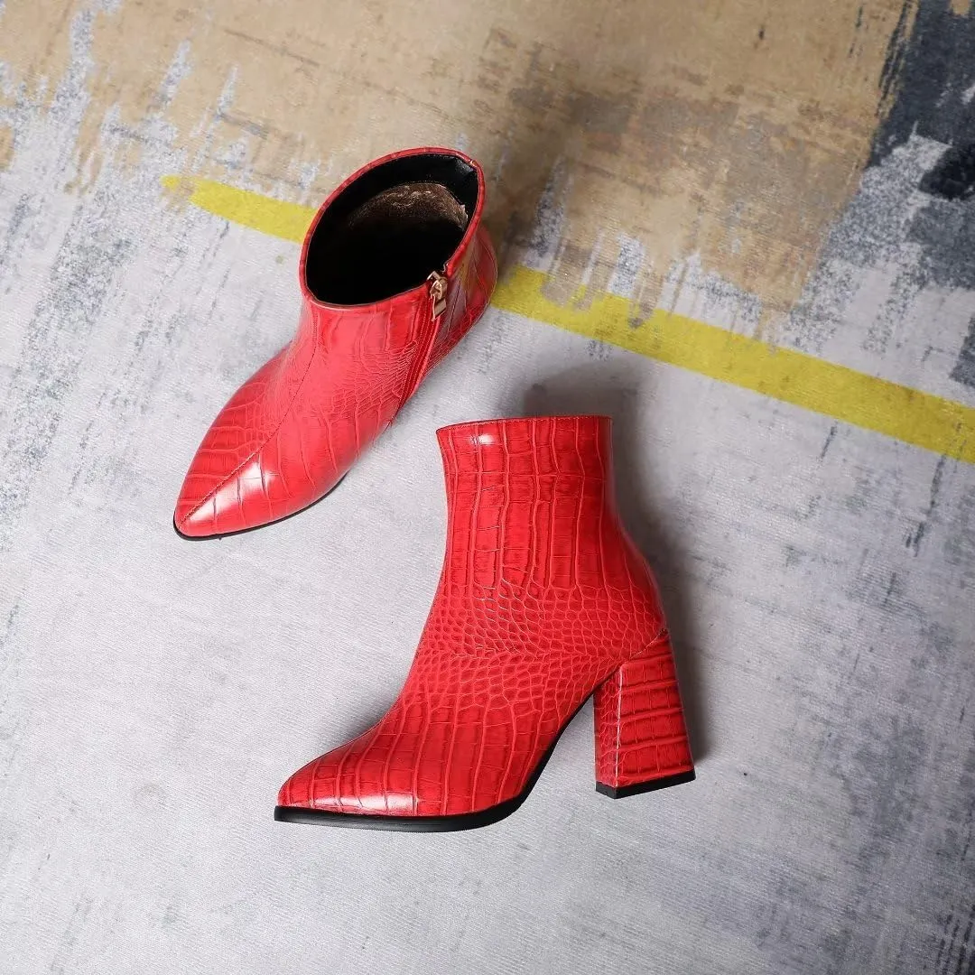 Women's Pointed Toe Block Heel Boots, Zipper Chunky Heeled Ankle Boots, Dress Winter Fashion Booties