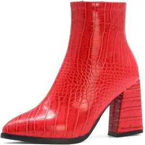 Women's Pointed Toe Block Heel Boots, Zipper Chunky Heeled Ankle Boots, Dress Winter Fashion Booties