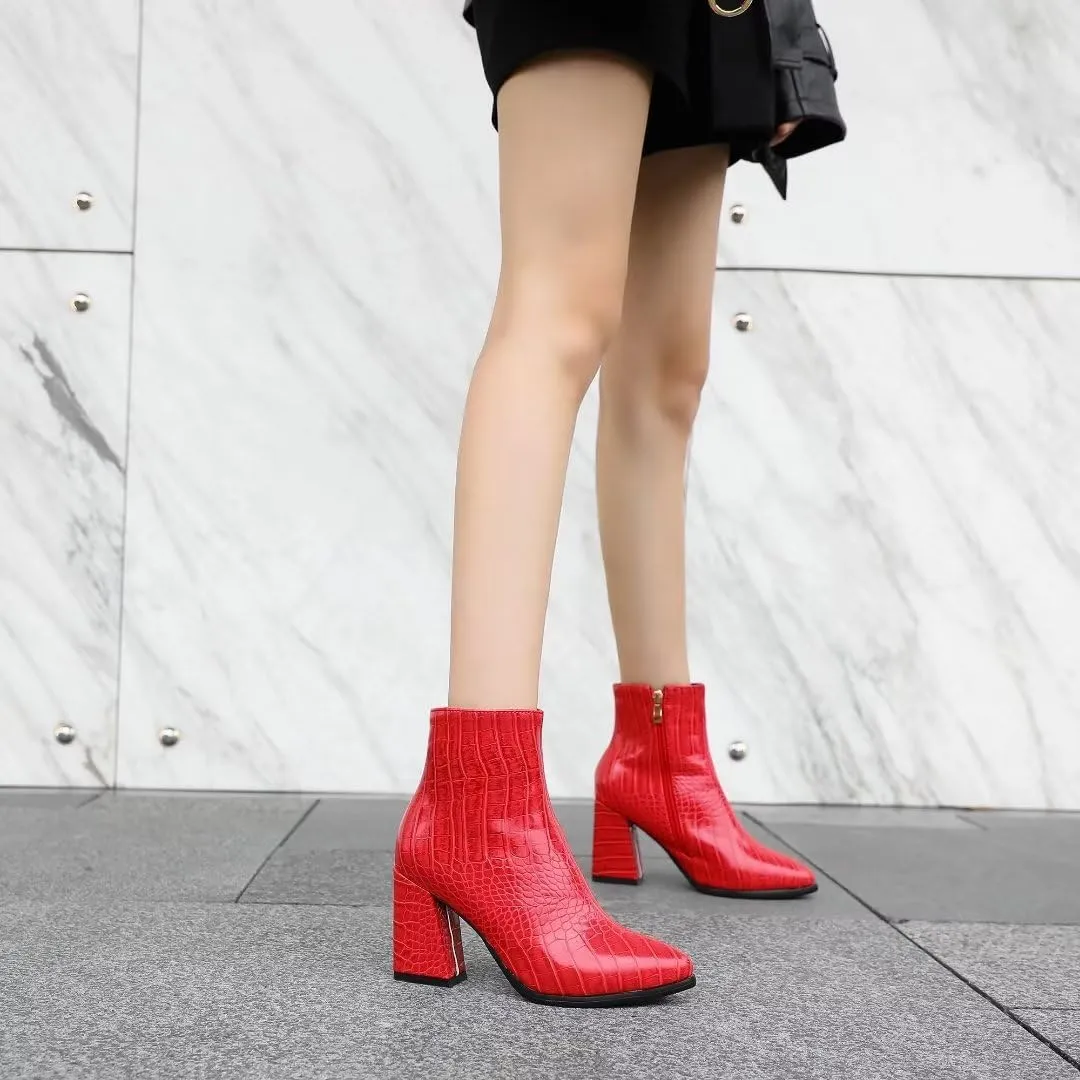 Women's Pointed Toe Block Heel Boots, Zipper Chunky Heeled Ankle Boots, Dress Winter Fashion Booties