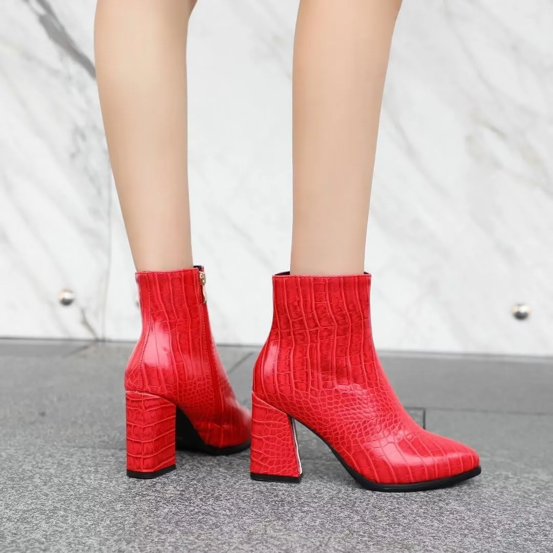 Women's Pointed Toe Block Heel Boots, Zipper Chunky Heeled Ankle Boots, Dress Winter Fashion Booties