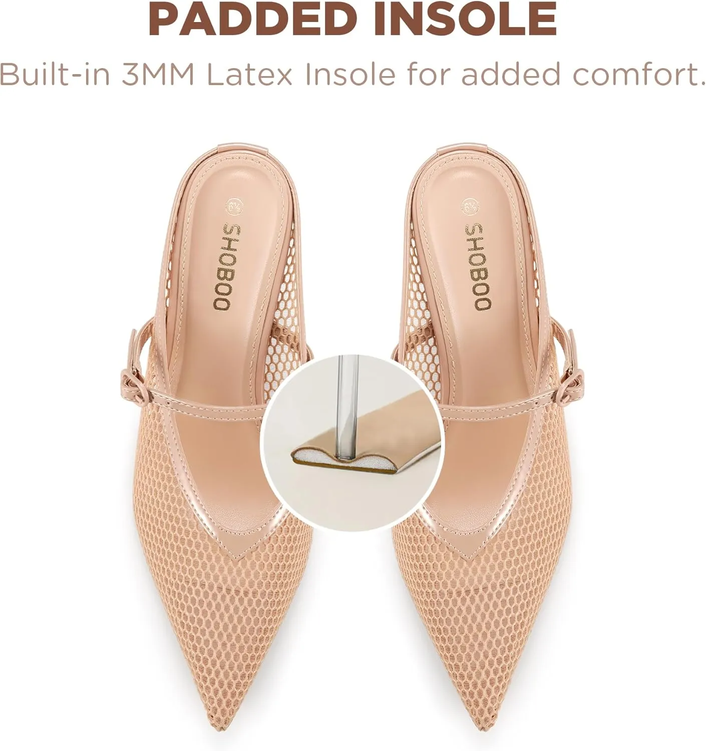 Women's Pointed Toe Kitten Heels Mesh Dress Sandals Slip On Pump Shoes with Strap for Casual Party Office