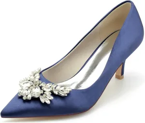 Women's Pointed Toe Rhinestone Wedding Party Evening Dress Sandles Pumps Slip On Closed Toe Bridal Shoes