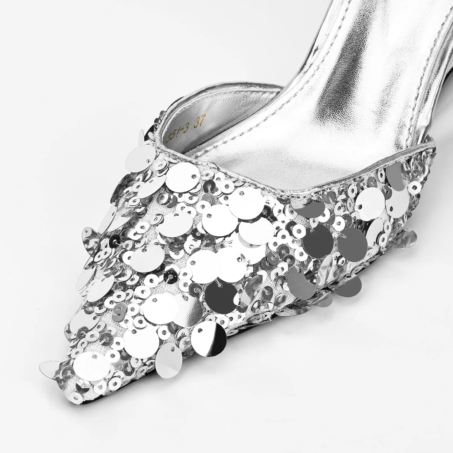 Women's Pointed Toe Sandals Wedge Heel Adjustable Strap Patent Leather Pumps Casual Party Wedding Dressy Shoes with Sequins