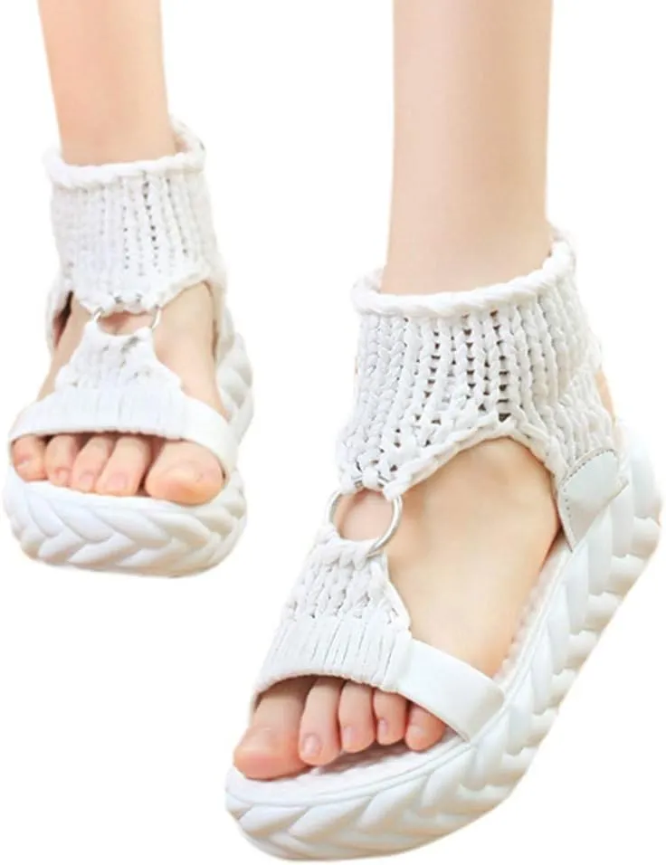 Women's Sandals with Arch Support Sandals Summer Flat Thick Bottomed Knitting Sandal Solid Ladies Platform Sandalias