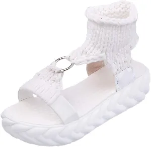 Women's Sandals with Arch Support Sandals Summer Flat Thick Bottomed Knitting Sandal Solid Ladies Platform Sandalias
