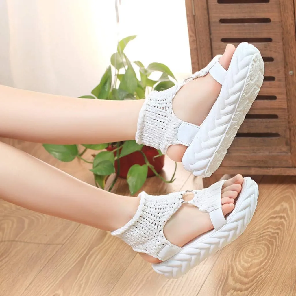 Women's Sandals with Arch Support Sandals Summer Flat Thick Bottomed Knitting Sandal Solid Ladies Platform Sandalias