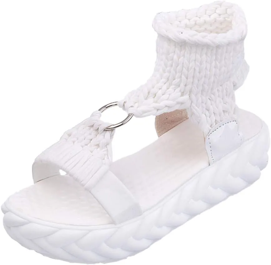 Women's Sandals with Arch Support Sandals Summer Flat Thick Bottomed Knitting Sandal Solid Ladies Platform Sandalias