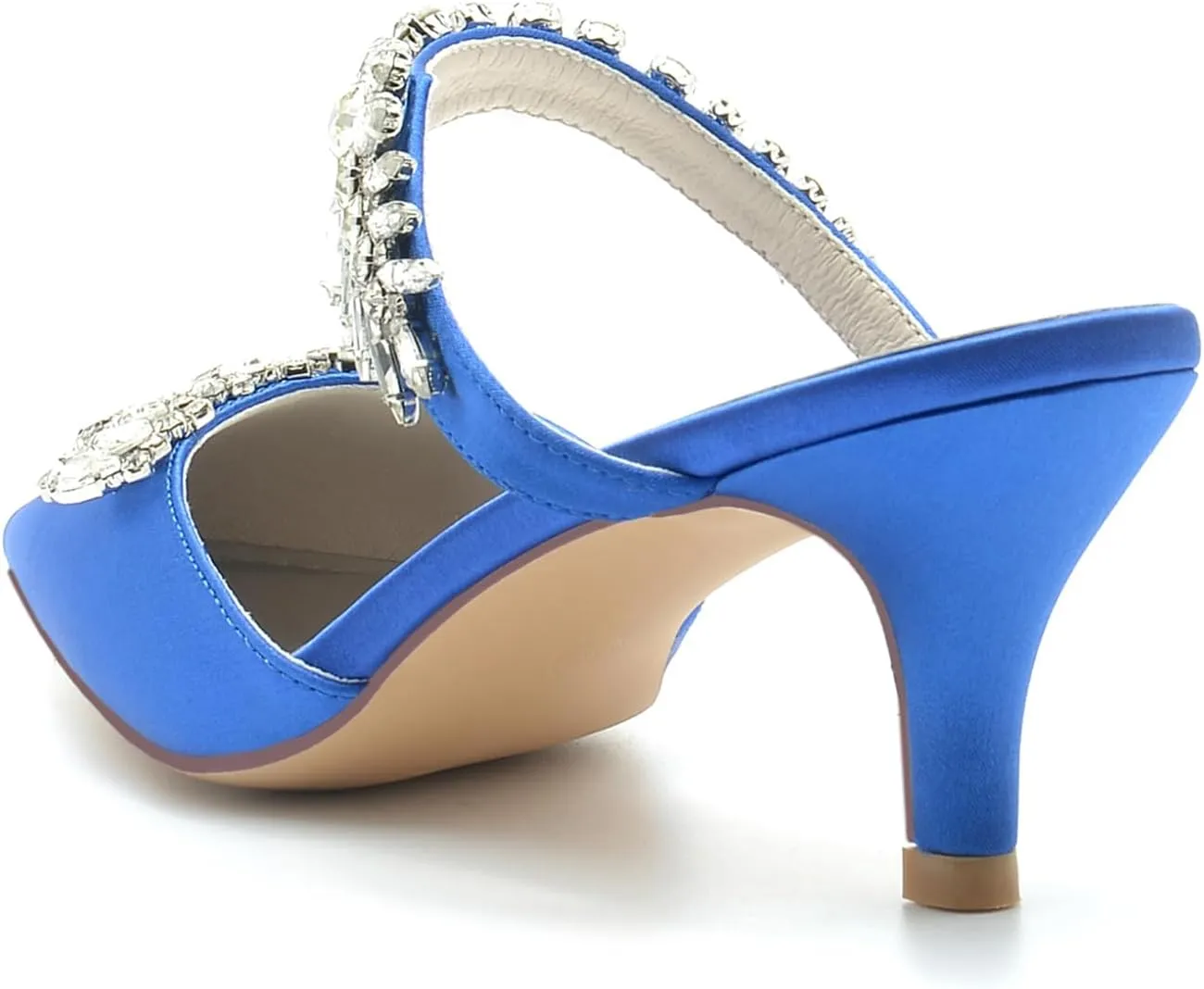Women's Satin Rhinestone Heels Bridal Shoes Slingback Pointed Toe Wedding Party Dress Shoes Pumps Closed