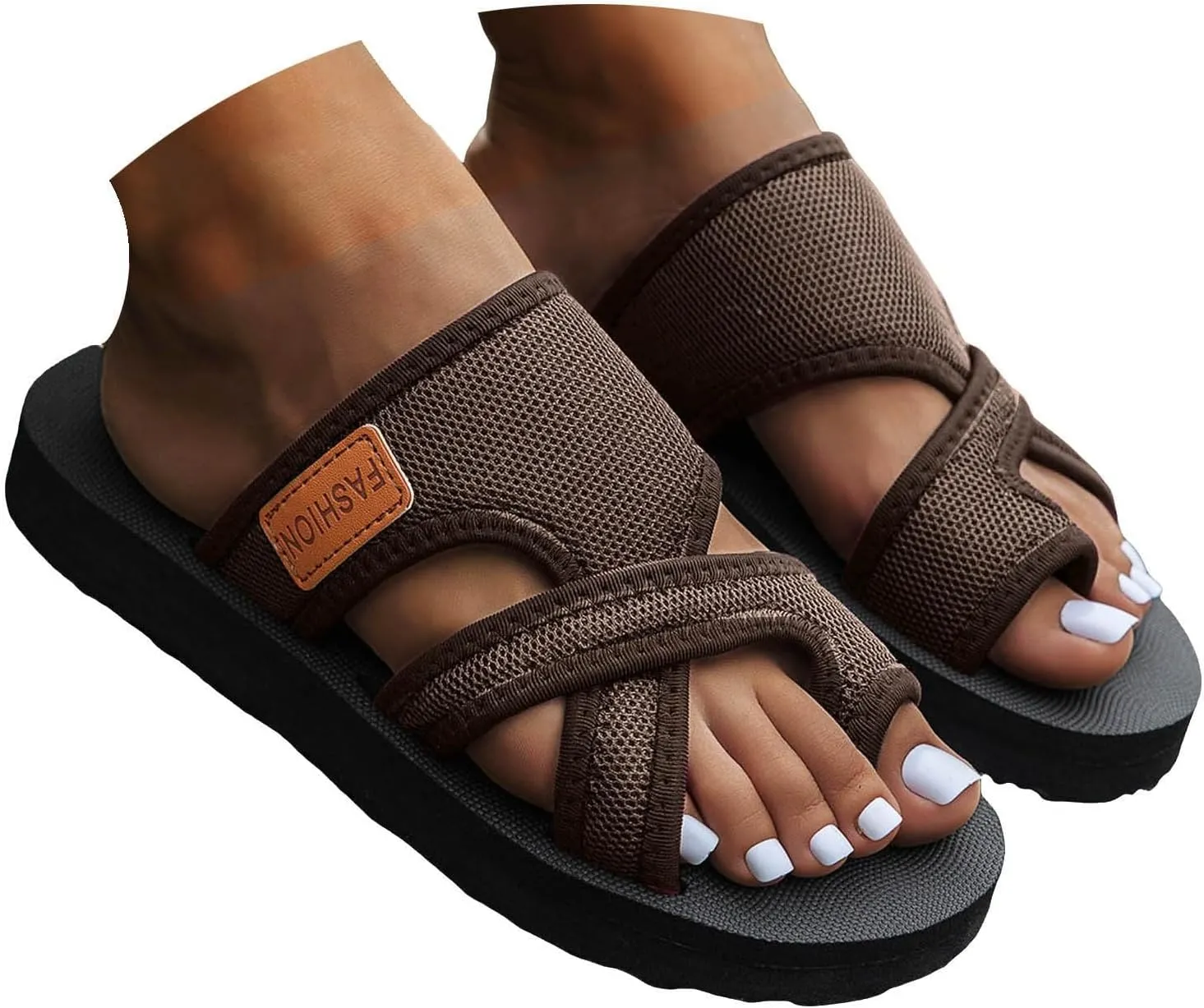 Women's Slide Sandals,Orthopedic Sandals for Women,Flip Flops for Women Dressy Summer Split Toe Hollow Mesh Slide Sandals Comfy Arch Support Non-Slip Sole Comfortable Beach Walking Sandals