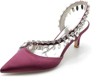 Women's Slingback Wedding Shoes for Bridal Mid Heel Heels Sandals with Crystal Pointed Closed Toe Evening Dress Pumps