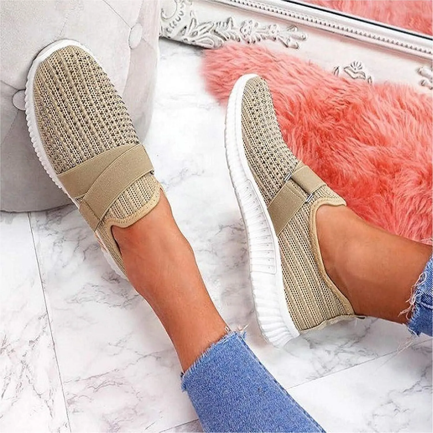 Women's Slip On Walking Shoes Running Comfortable Non Slip Work Shoes Women High Top Casual Tennis Shoes Slip On Sneakers White Tennis Shoe White Loafers
