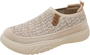 Women's Soft Orthopedic Shoes Breathable Woven Go Walking Slip On Foam Shoes Arch Support Hands Slip in Chunky Wedge