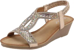 Women's Summer Sandals Beach Bohemian Beaded Ankle Walking Strap Casual Flip Flops Ladies Sexy Flats Comfortable Shoes