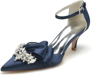 Women's Toe Satin Wedding for Bride Bridal Shoes with Ankle Buckle Strap Crystals Prom Party Pumps Sandals