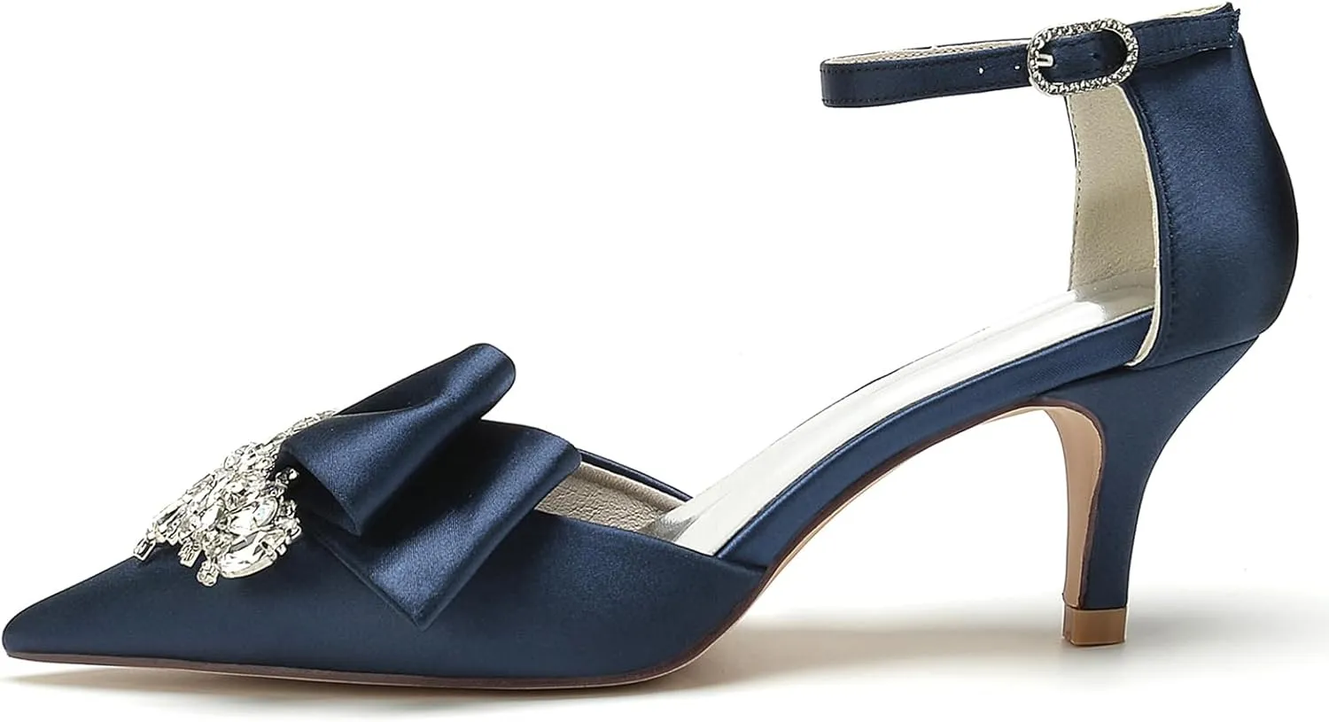 Women's Toe Satin Wedding for Bride Bridal Shoes with Ankle Buckle Strap Crystals Prom Party Pumps Sandals