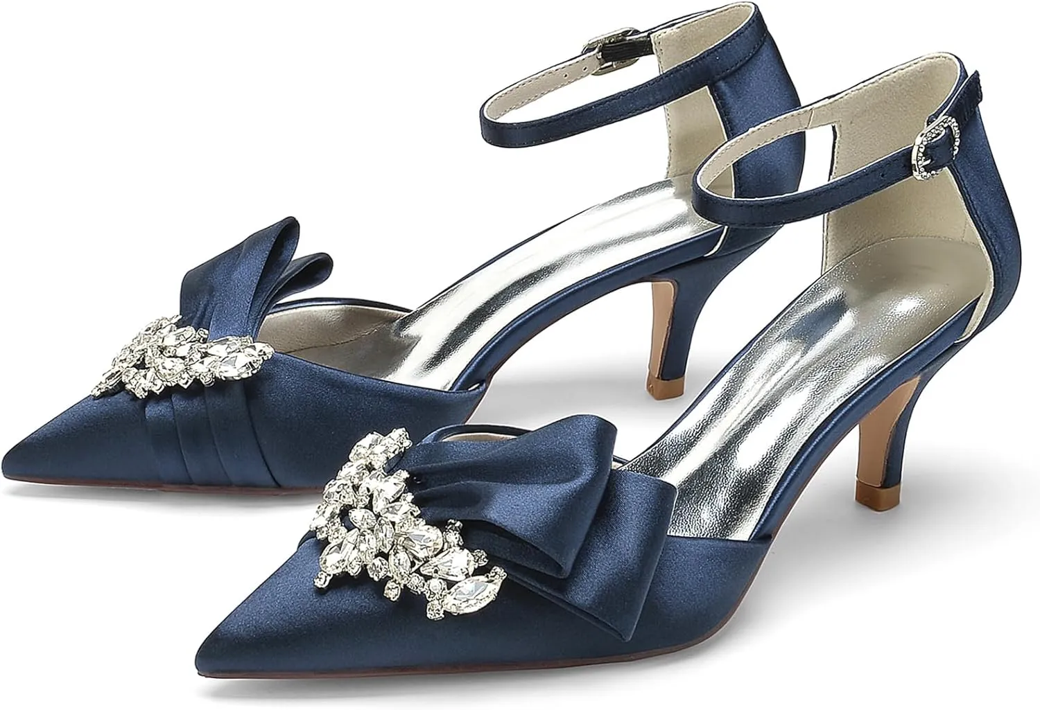Women's Toe Satin Wedding for Bride Bridal Shoes with Ankle Buckle Strap Crystals Prom Party Pumps Sandals