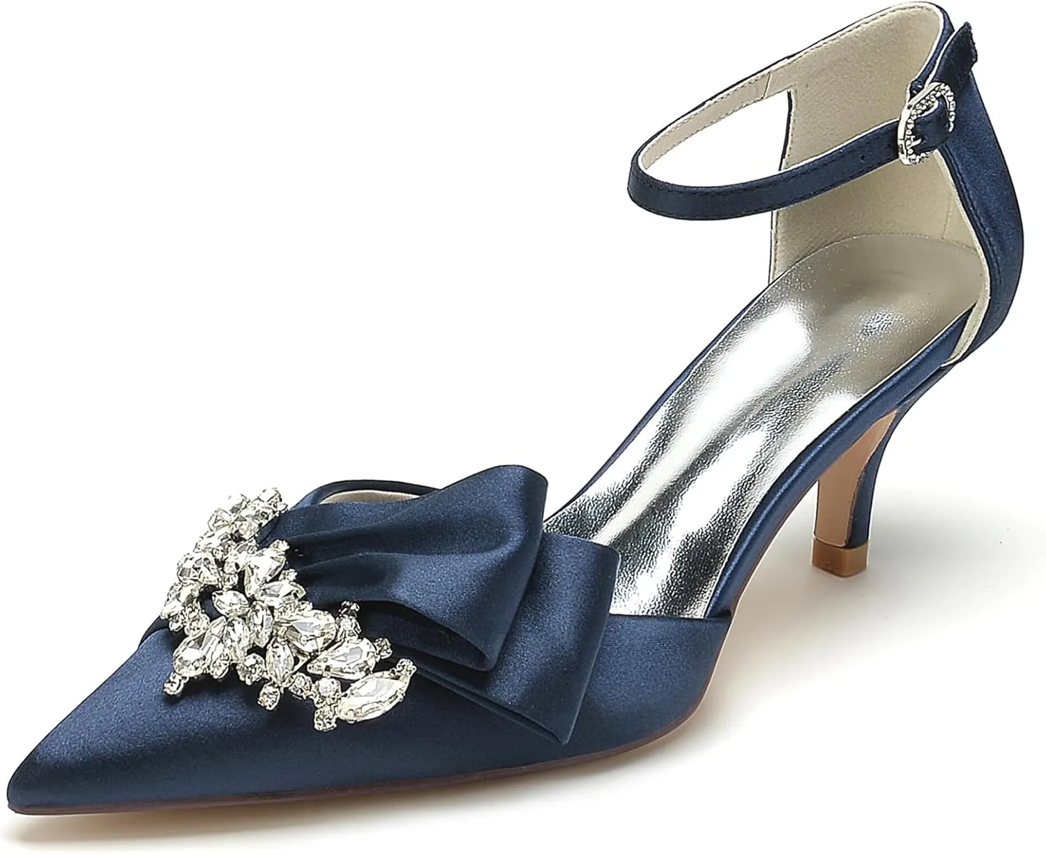 Women's Toe Satin Wedding for Bride Bridal Shoes with Ankle Buckle Strap Crystals Prom Party Pumps Sandals