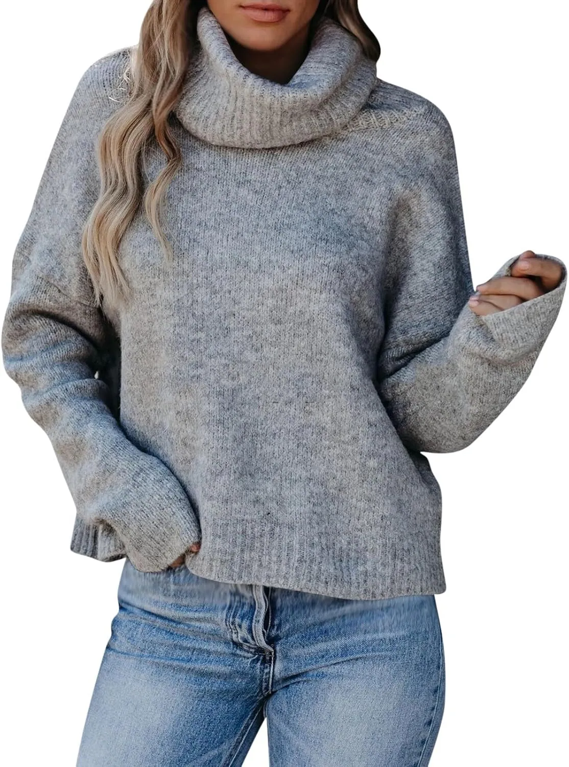Womens Turtleneck Long Sleeve Sweaters Winter Clothes Knitwear Blouse Top Chunky Cable Knit Pullover 2023 Fashion