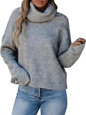 Womens Turtleneck Long Sleeve Sweaters Winter Clothes Knitwear Blouse Top Chunky Cable Knit Pullover 2023 Fashion