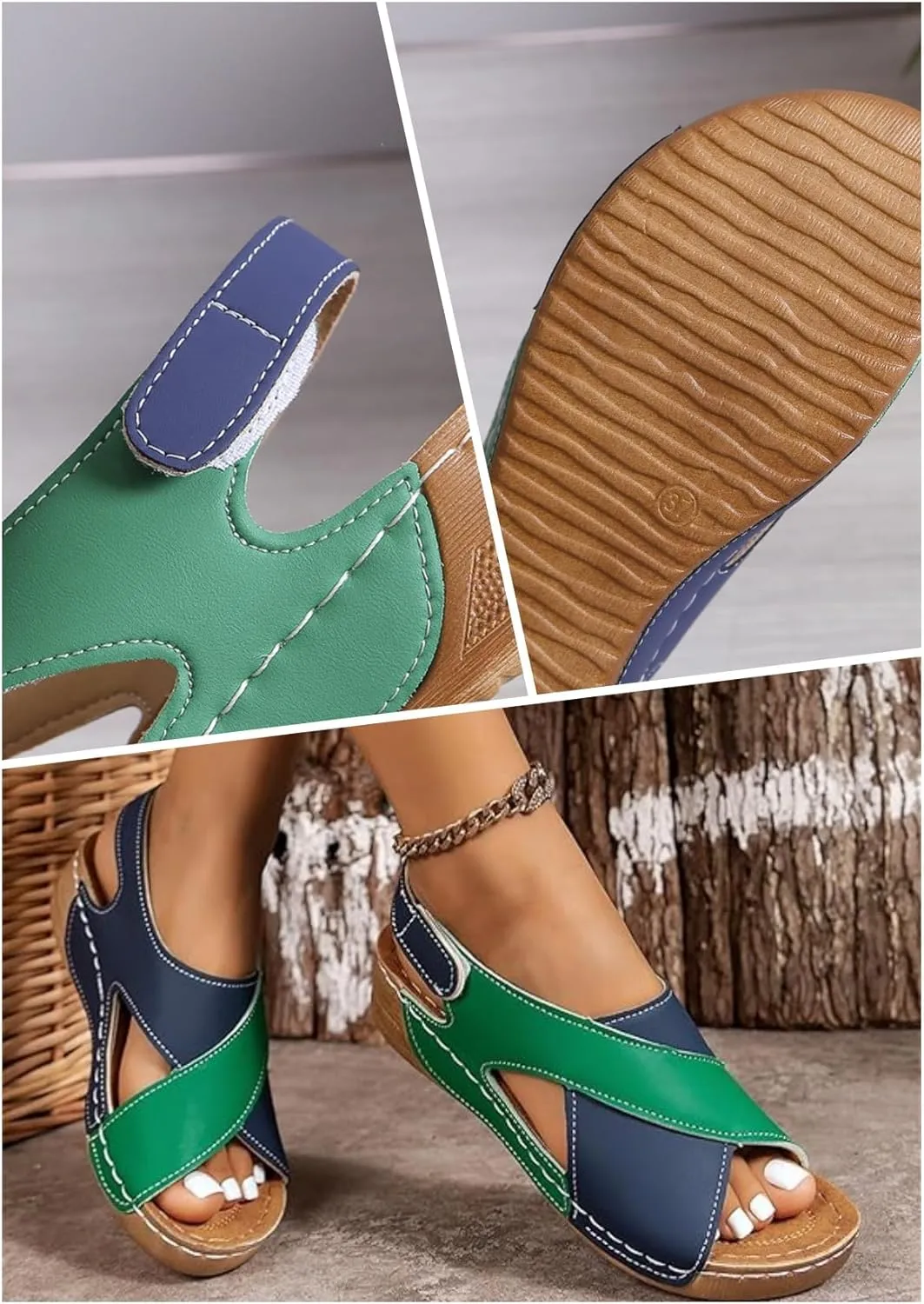 Women's Ultra Comfortable Slope Heel Orthopaedic Sandals, Womens Crisscross Strap Open Toe Summer Shoes, Contrast Color Sandals