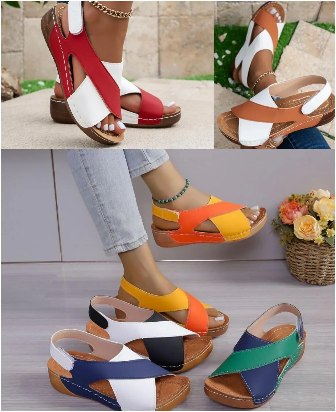 Women's Ultra Comfortable Slope Heel Orthopaedic Sandals, Womens Crisscross Strap Open Toe Summer Shoes, Contrast Color Sandals