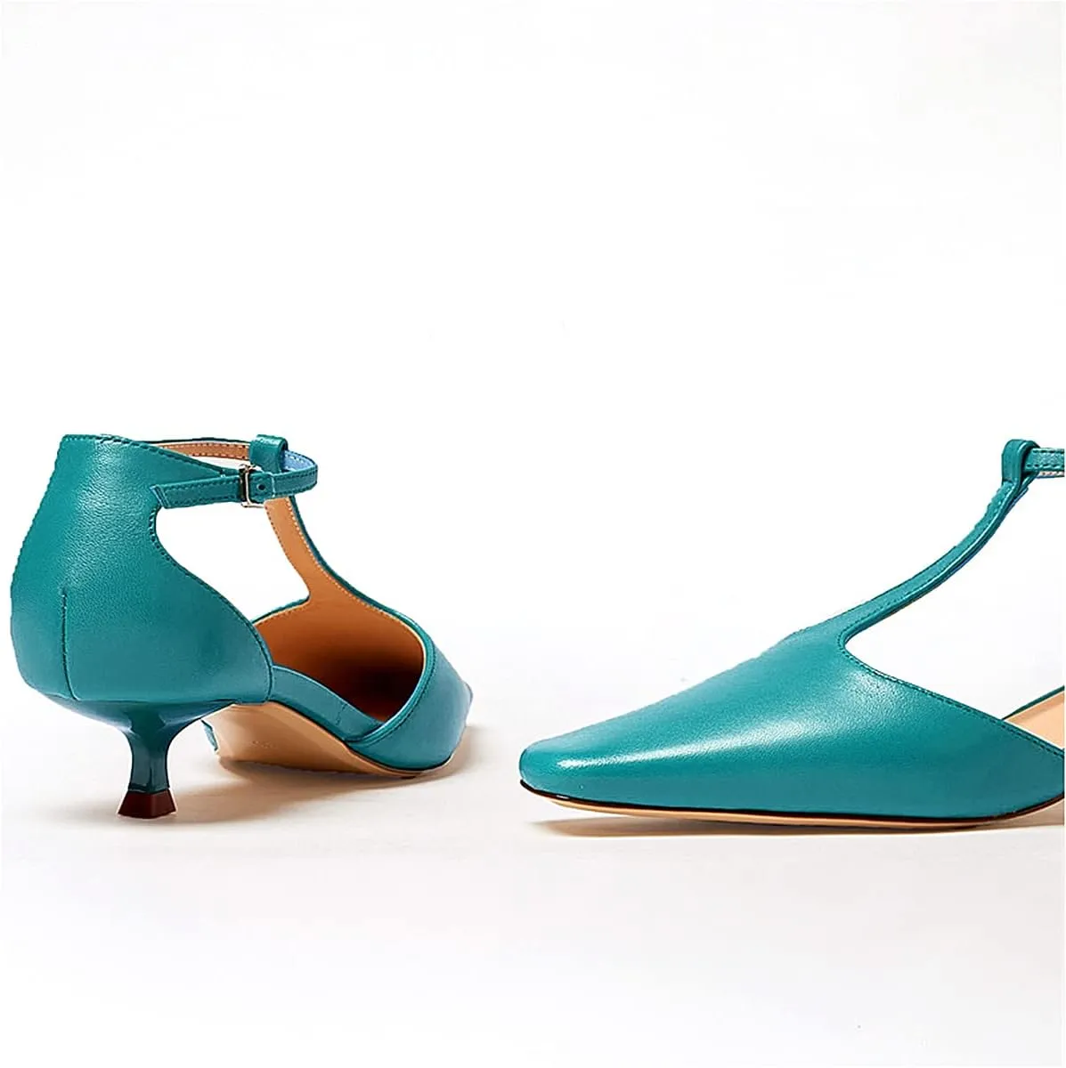 Women's Vintage Matte Leather Square Toe T-Strap Kitten Heel Pumps Shoes Comfort Solid Colour Closed Toe Dress Low Heel Sandals Shoes