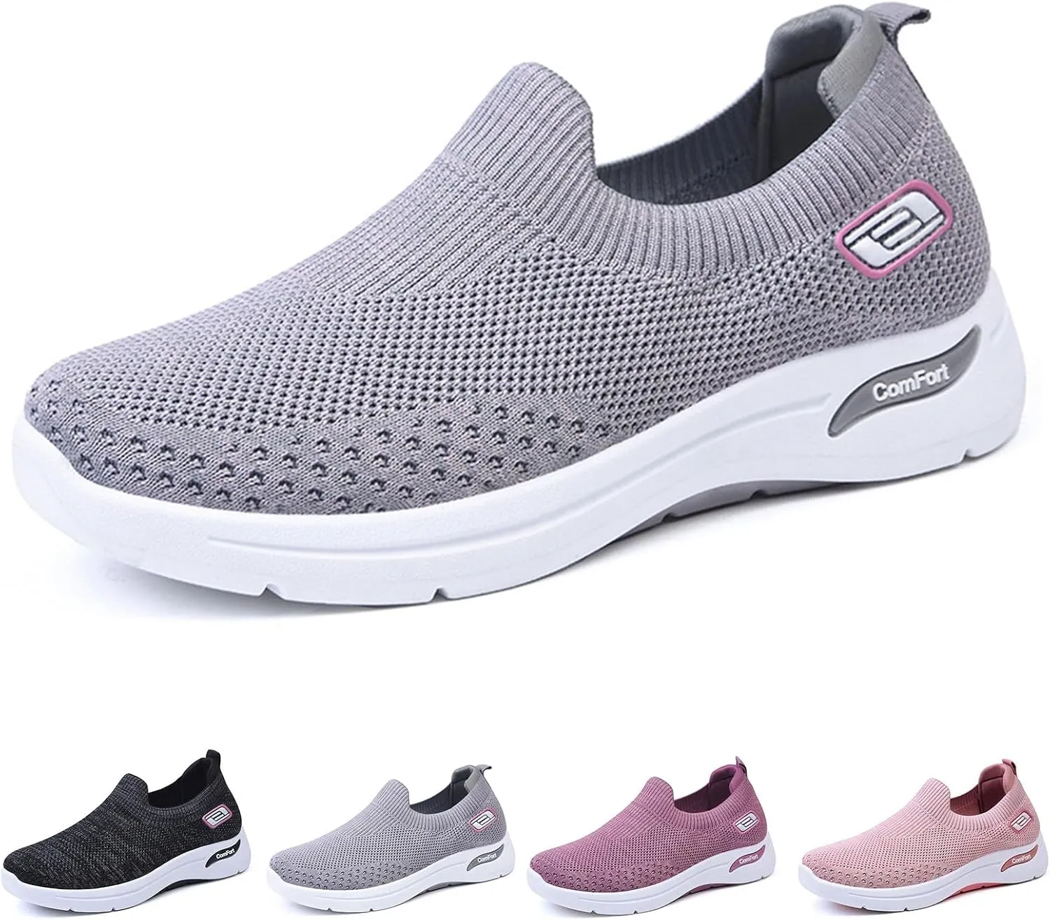 Womens Walking Sneakers Ladies Elastic Low Top Flats Lightweight Breathe Mesh Fashion Sneakers Woven Orthopedic Breathable Soft Shoes Comfortable Casual Sneaker Go Walking Slip on Shoes